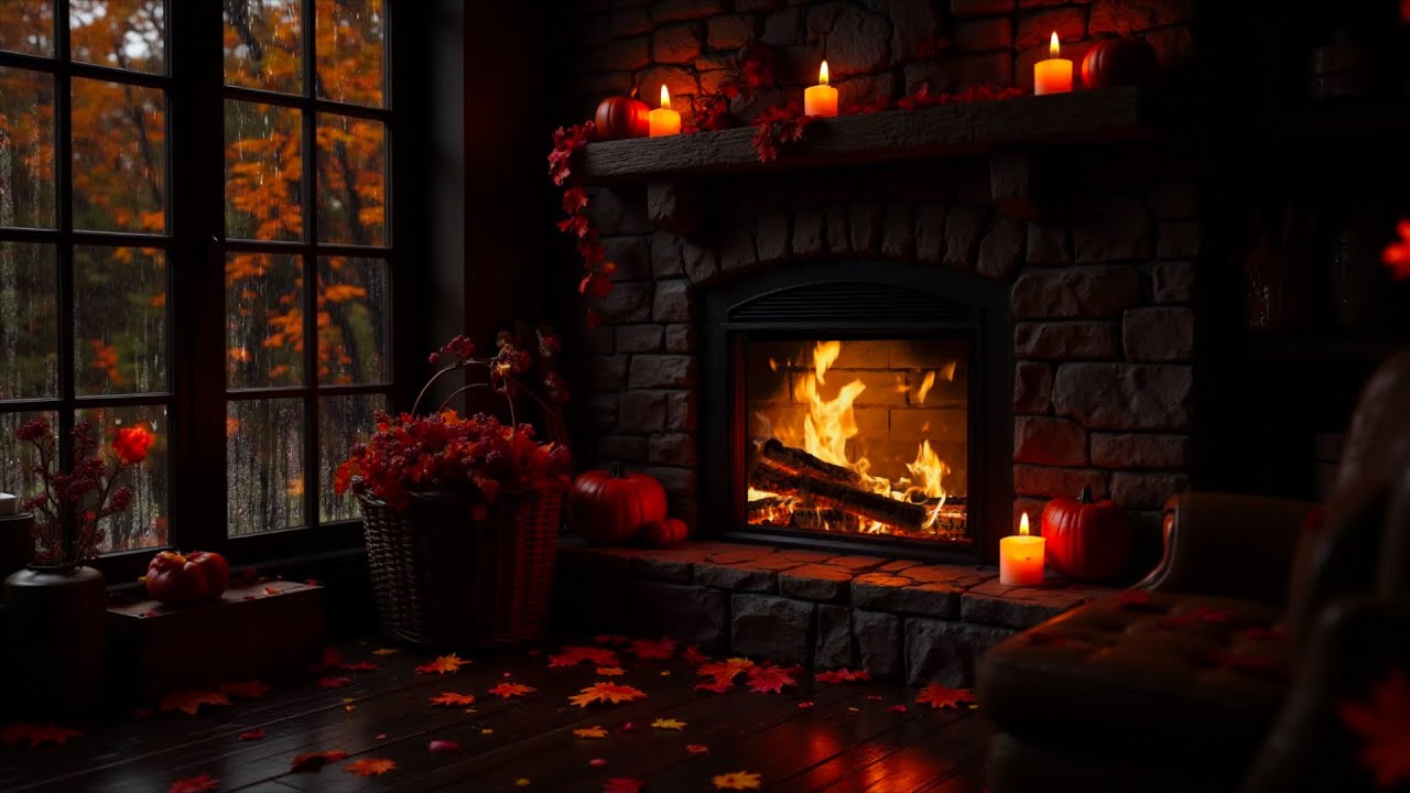 NO ADS🌧️Rainy Day Cozy Fall Ambience🍂 Gentle Rain & Cozy Fireplace Sounds For Study & Sleep