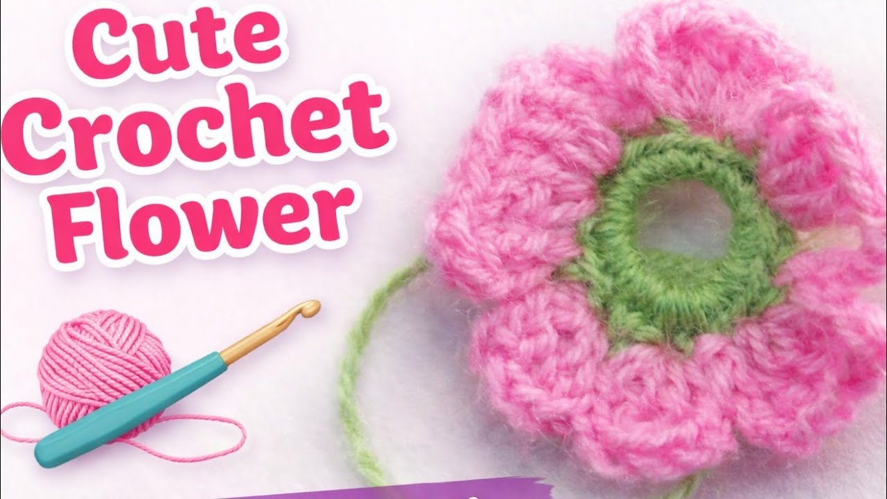 How to crochet 5 petal flower  without magic ring in  just 7 min easy and quick 
