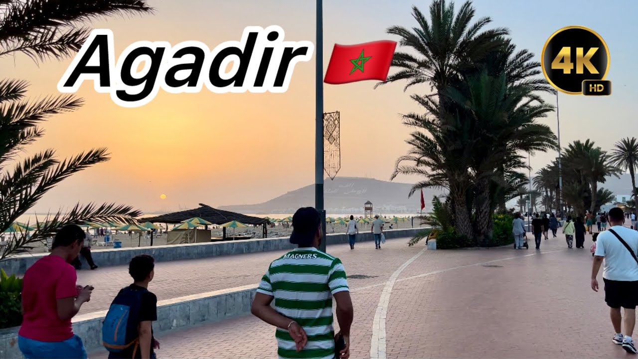 🏖️ 🇲🇦 Agadir Beach Promenade Walk &ndash; Ocean Breeze, Palms & Sunset [4K UHD] June 21, 2025