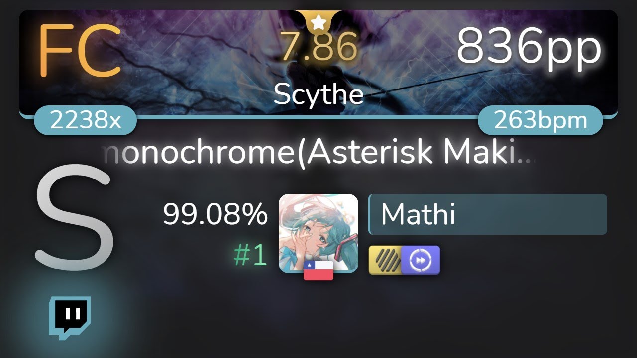 [Live] Mathi | Dancing Dolls - monochrome(Asterisk Makina Remix) [Scythe] +HDDT 99.08% {#1 836pp FC}