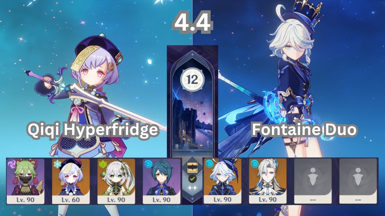 Qiqi Hyperfridge & Fontaine Duo | 4.4 Spiral Abyss Genshin Impact | Continuous Run