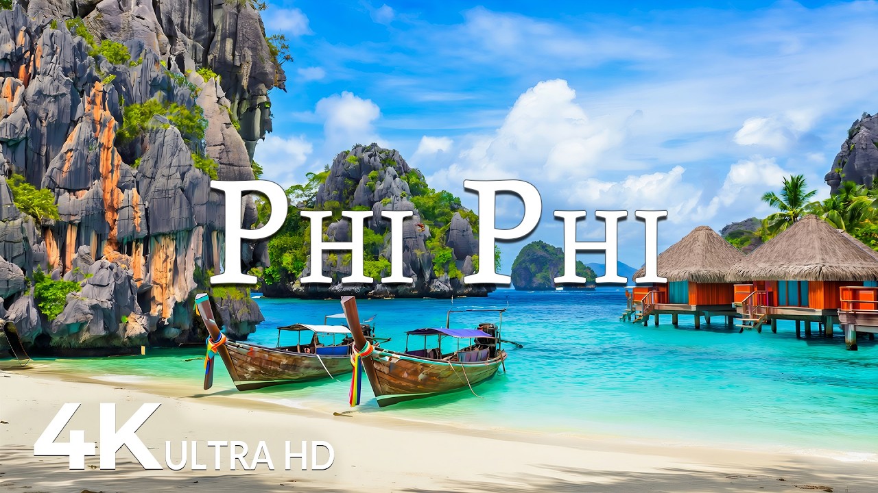FLYING OVER PHI PHI (4K UHD) &ndash; Soothing Music Along With Beautiful Nature Video - 4K Video ULTRA HD