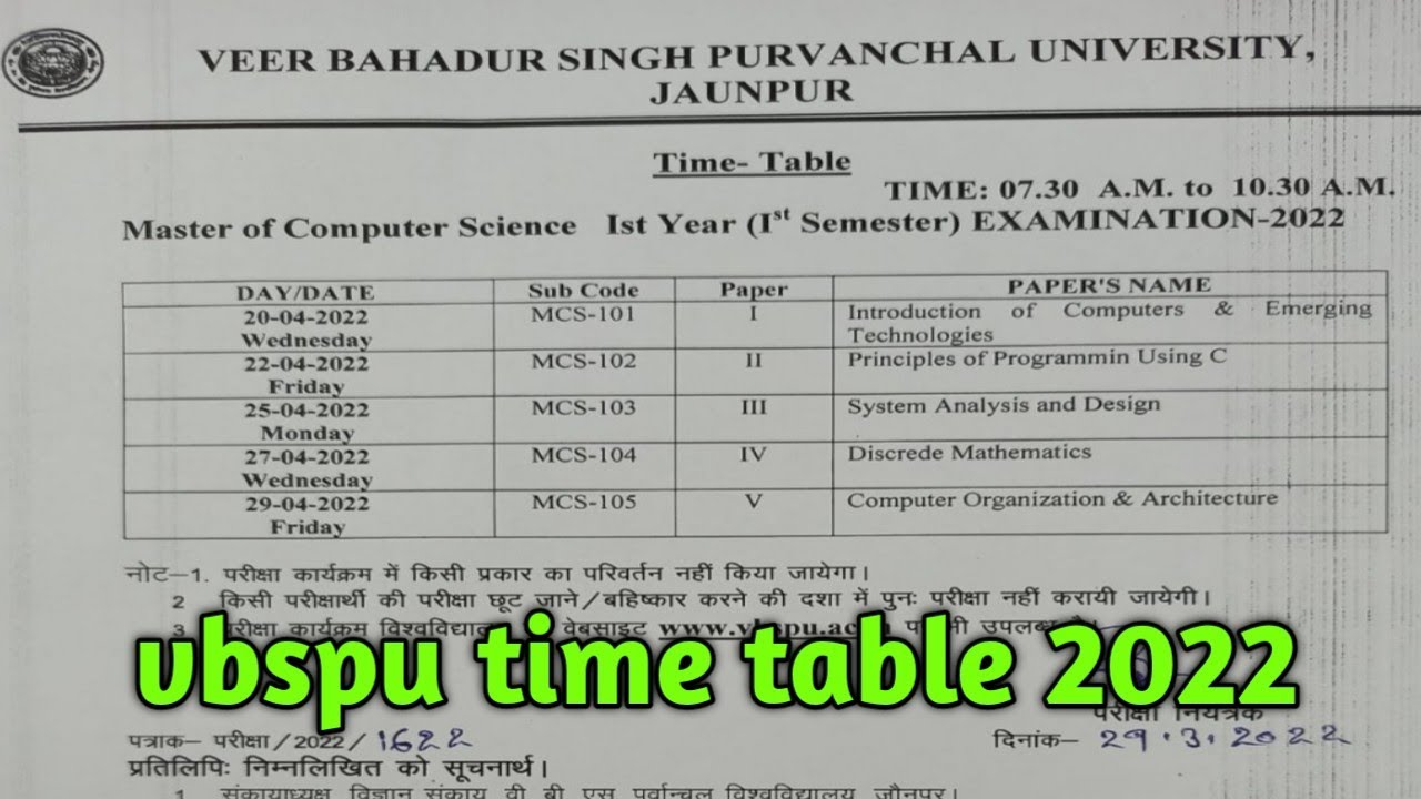 vbspu time table 2022/vbspu m.sc time table/vbspu latest news 2022/vbspu exam news.