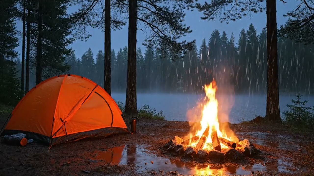 Cozy Rainy Camping Night ⛺🔥 Relaxing Campfire & Forest Rain Sounds for Deep Sleep (3 Hours)