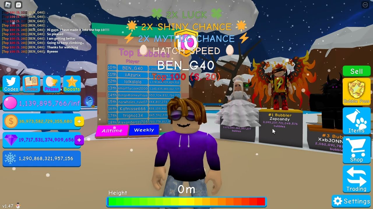 Top 10th Bubbler (Bubble Gum Simulator BGS Roblox Bubblegum Sim) I made it into the Top 10!