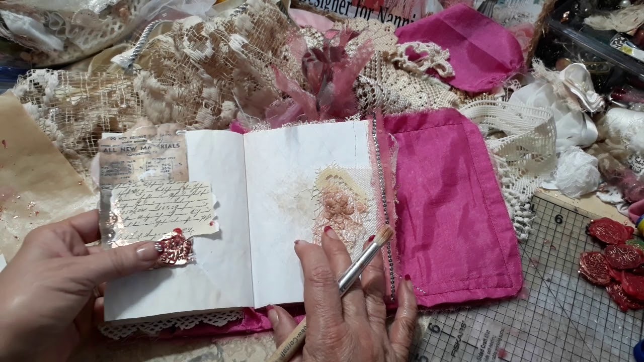 Pink Junk Journal, Gold Leafing Process video for NanniesAtticByNola
