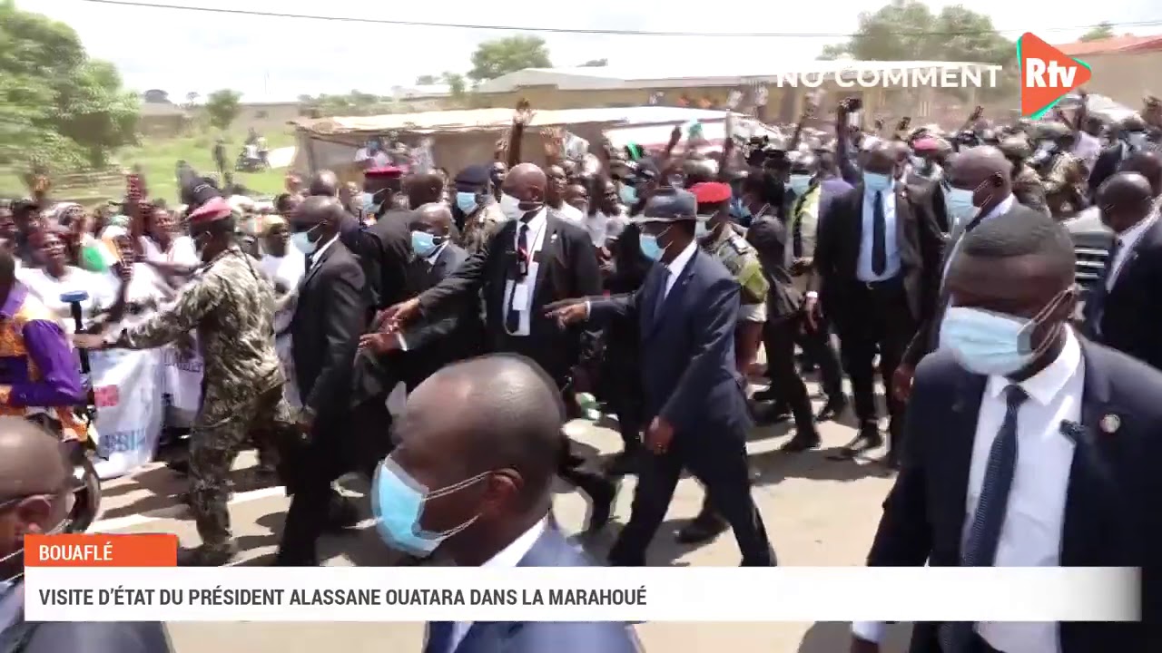 Arrivée du Président Alassane Ouattara à Bouaflé, pour sa visite d'État dans la région de la Mara...