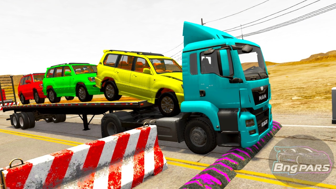 Flatbed Truck McQueen Transportation with Truck - Pothole vs Car #4 BeamNG.Drive Gameplay #BngPARs