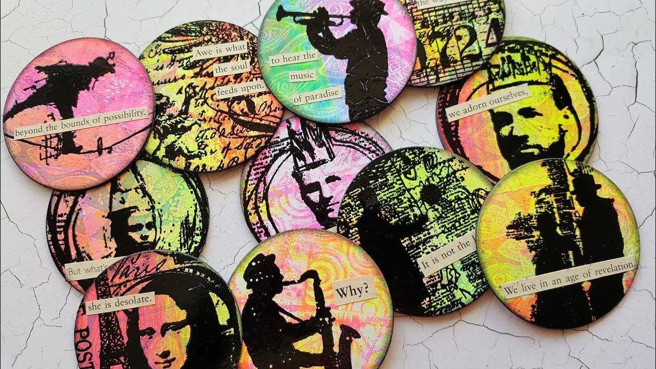 Gel Print Artist Trading Coins and Homemade Clippings Stickers