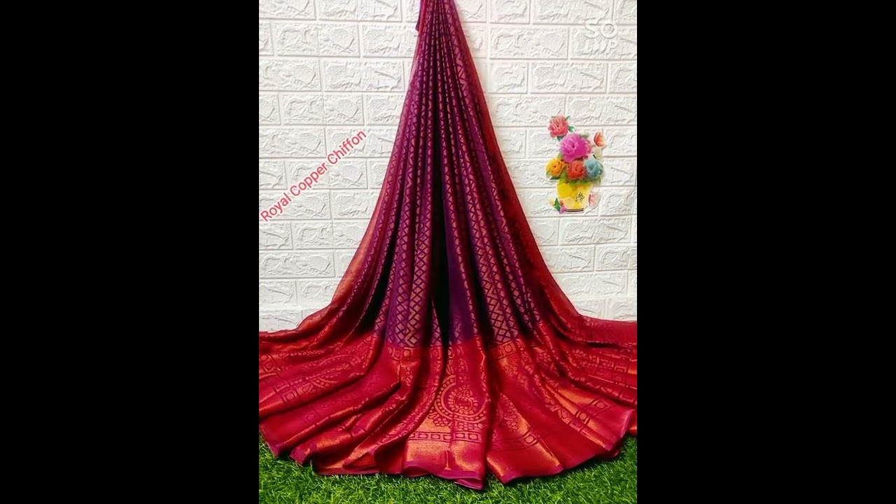 Copper chiffon sarees brasso silk  with contrast blouse To buy/ more details whatsapp +9607479208