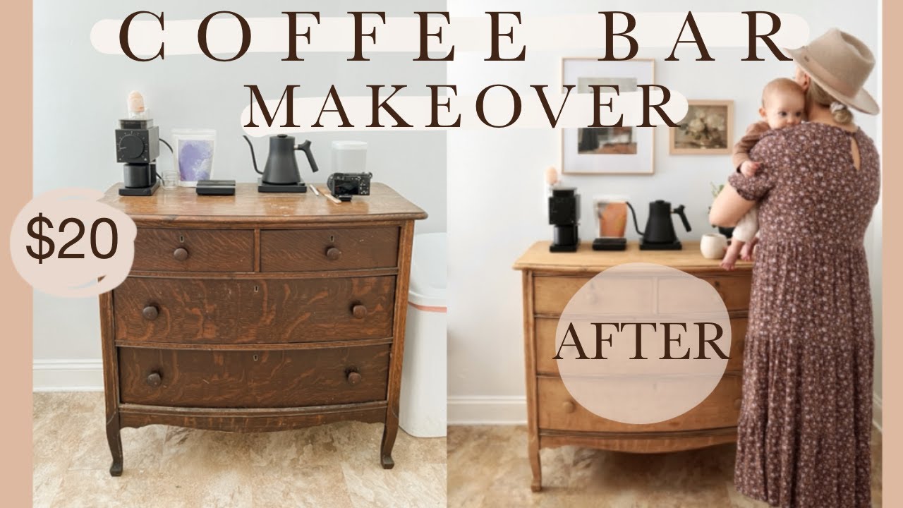 COFFEE BAR MAKEOVER - $20 Vintage Dresser Transformation (Rental Made Home ep.8)