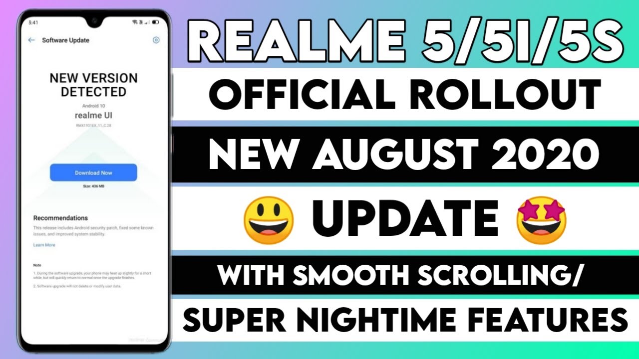 Realme 5/5i/5s Official New August 2020 Update | Realme 5/5i/5s with smooth scrolling features