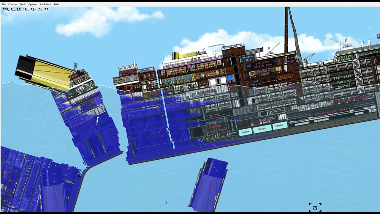 FLOATING SANBOX Titanic sinking with interior.