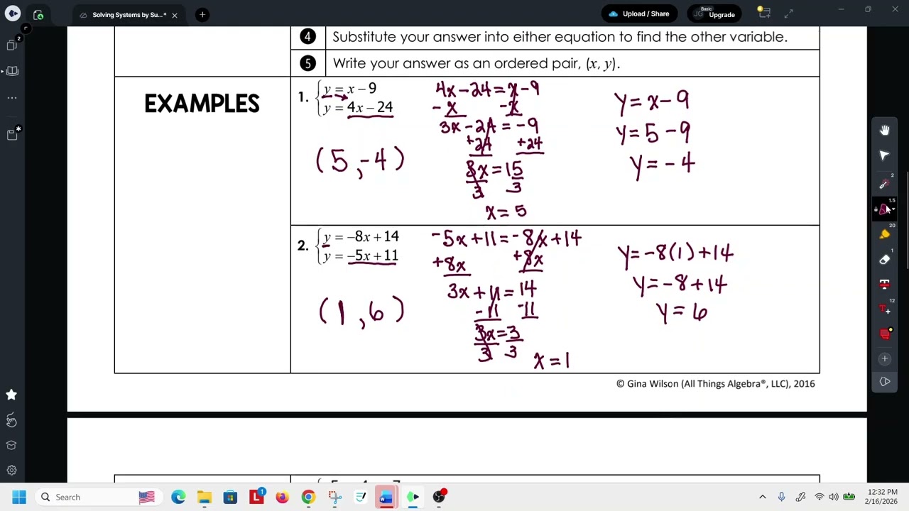 Solving Systems by Substitution Part 1