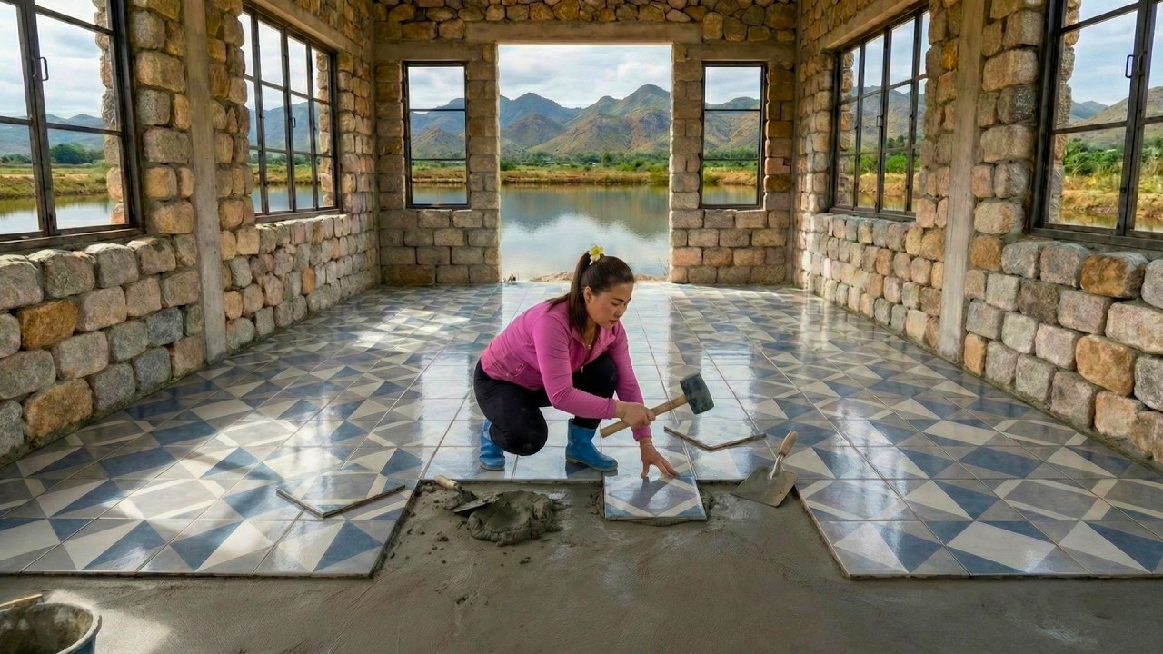 Building a Dream Home to Live Off the Grid – Pouring the Concrete Floor and Laying Tiles