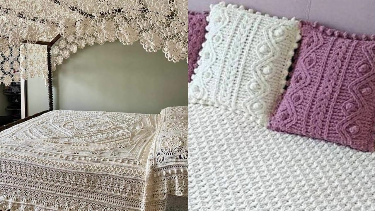 Красивая модель простыни, связанная из шерсти (поделитесь идеями) #вязаная #простыня #вязанаякрючком