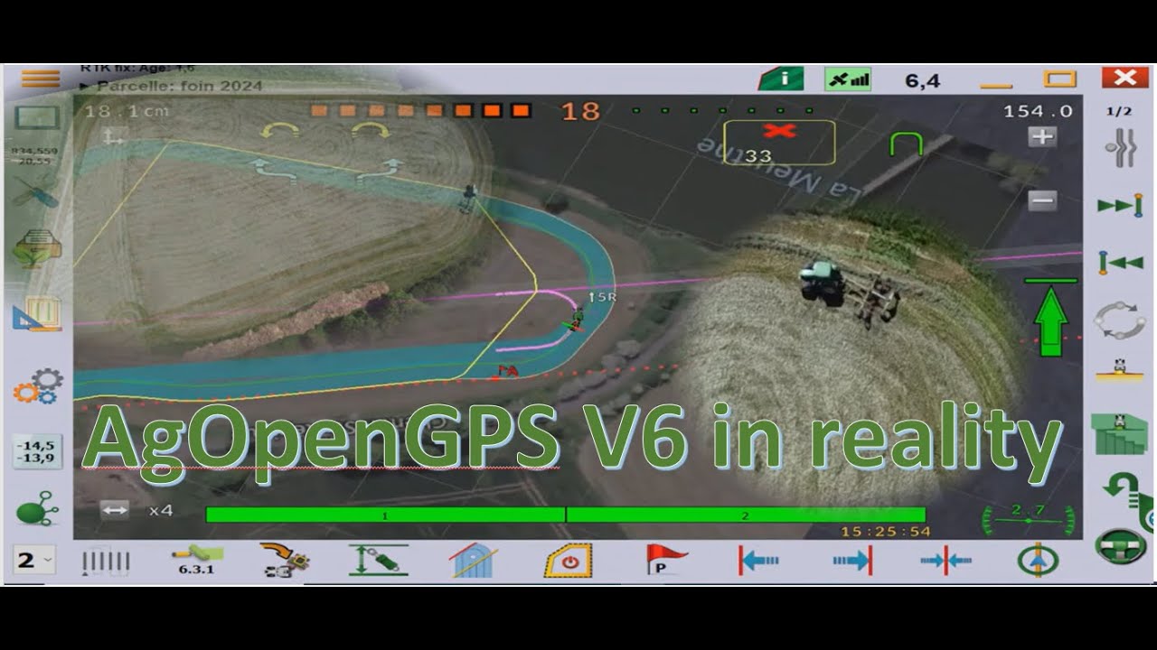 AgOpenGPS  V6  | Andainage Foin 2024, Champs complet vue de Drone