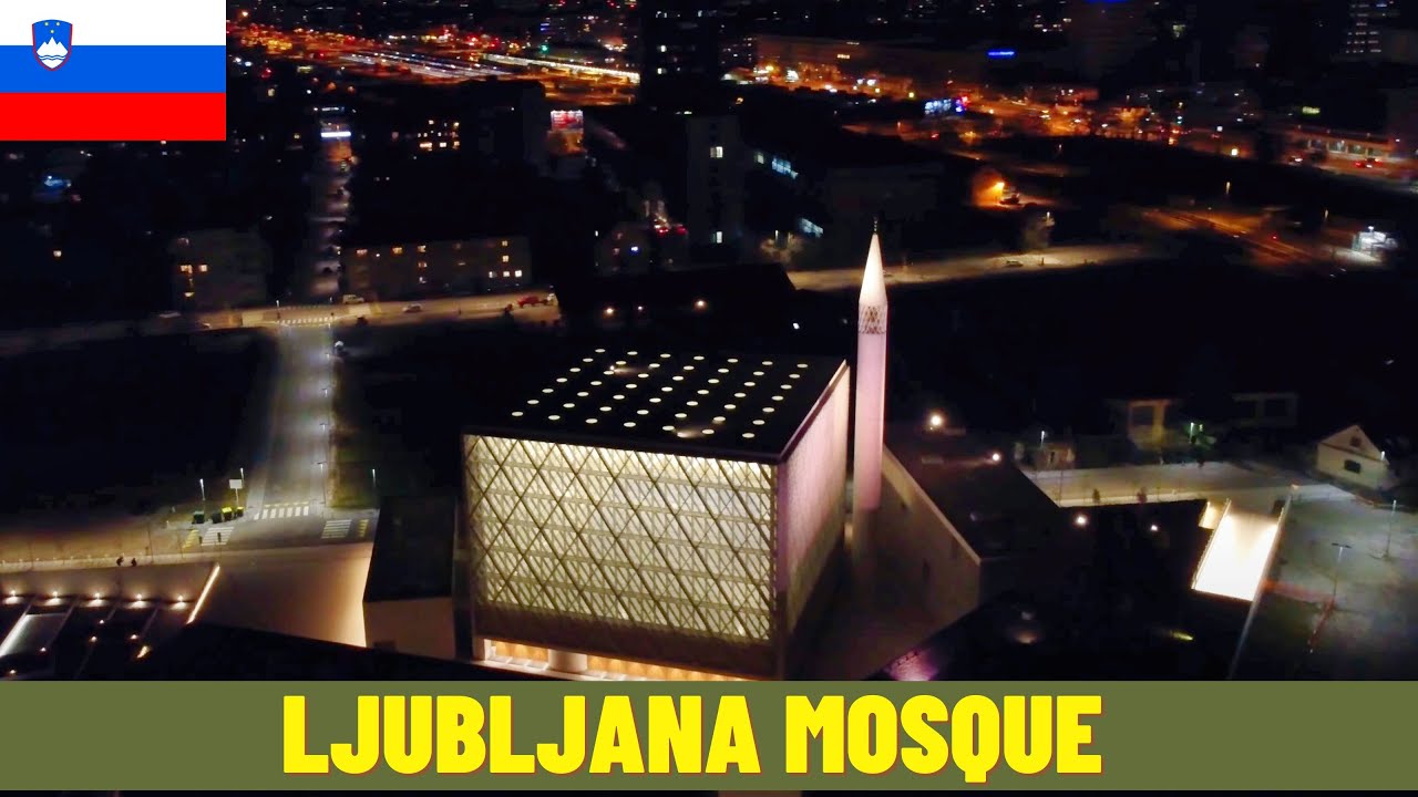 Ljubljana Mosque Slovenia - aerial view in 4K