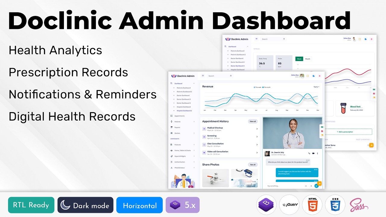 Best Medical Admin Dashboard Template for Doctors, Clinics, Hospitals & Patient Record Management