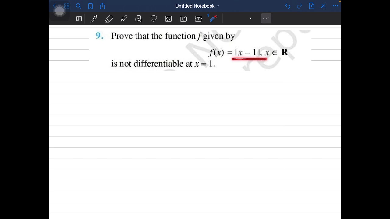 Prove that the function f given by f(x) = |x-1|, x belongs R is not differentiable at x=1