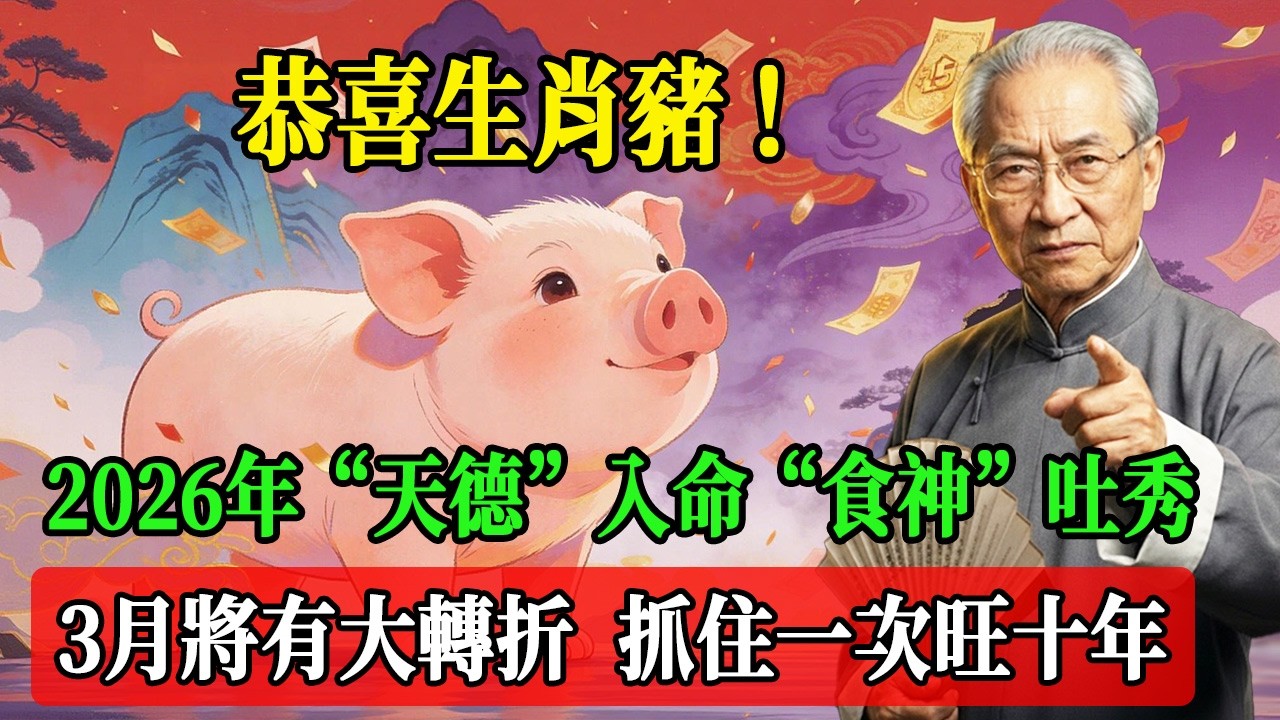 恭喜生肖豬！2026年春分後“天德”入命“食神”吐秀，3月將有大轉折，抓住一次旺十年！#南懷瑾  #國學 #易經 #開運 #招財#風水 #2026運勢#屬相#生肖運勢#生肖命理
