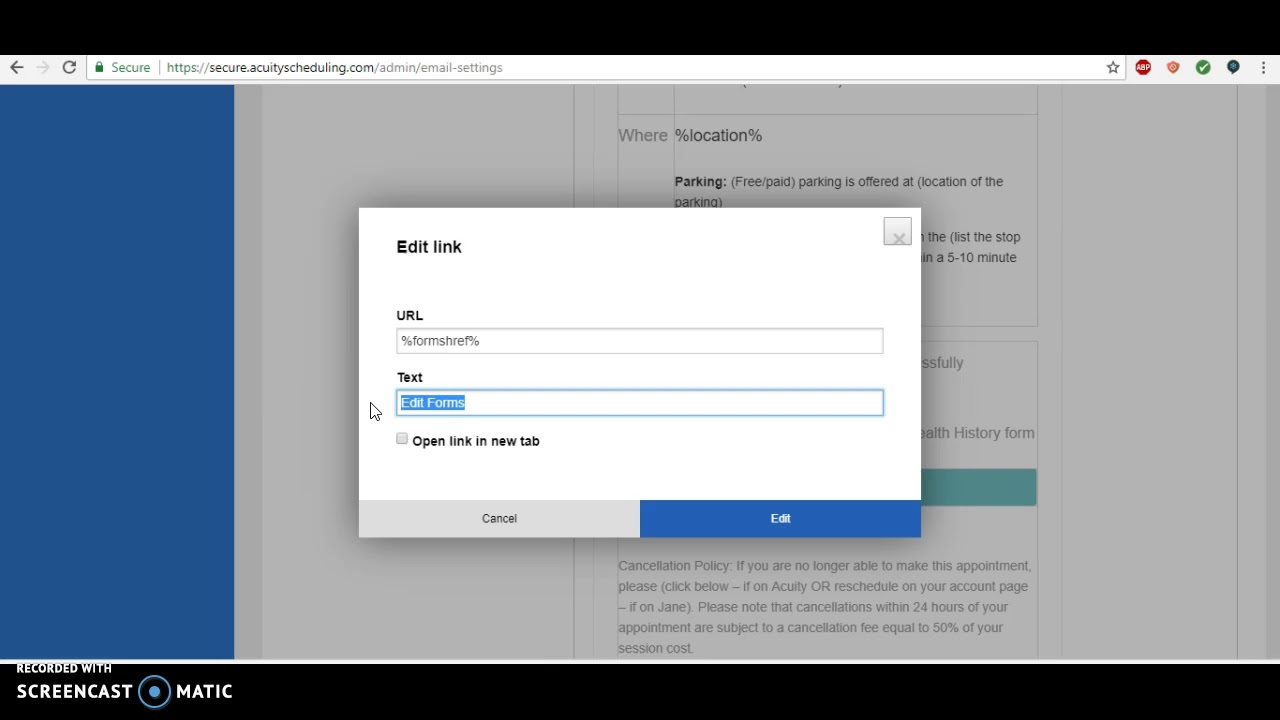 Acuity Scheduling: Adding Intake Form to Confirmation