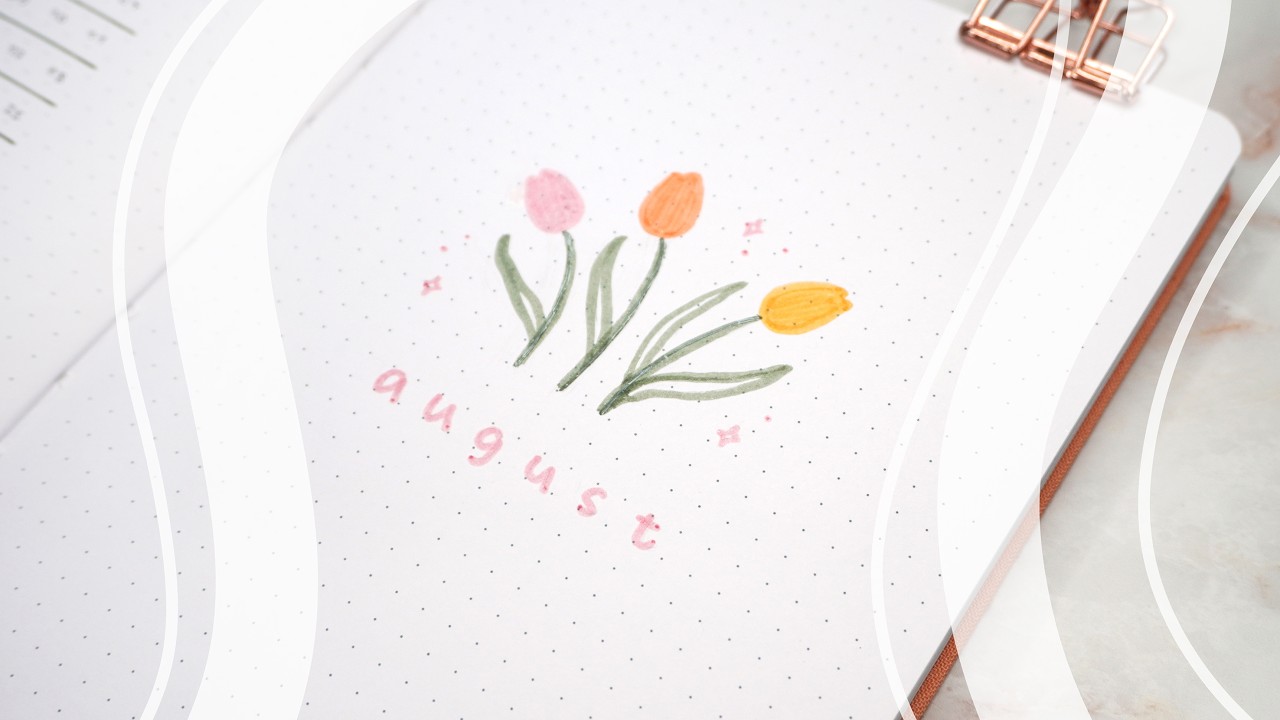 August 2024 bullet journal setup | plan with me | minimalistic tulip theme 🌷