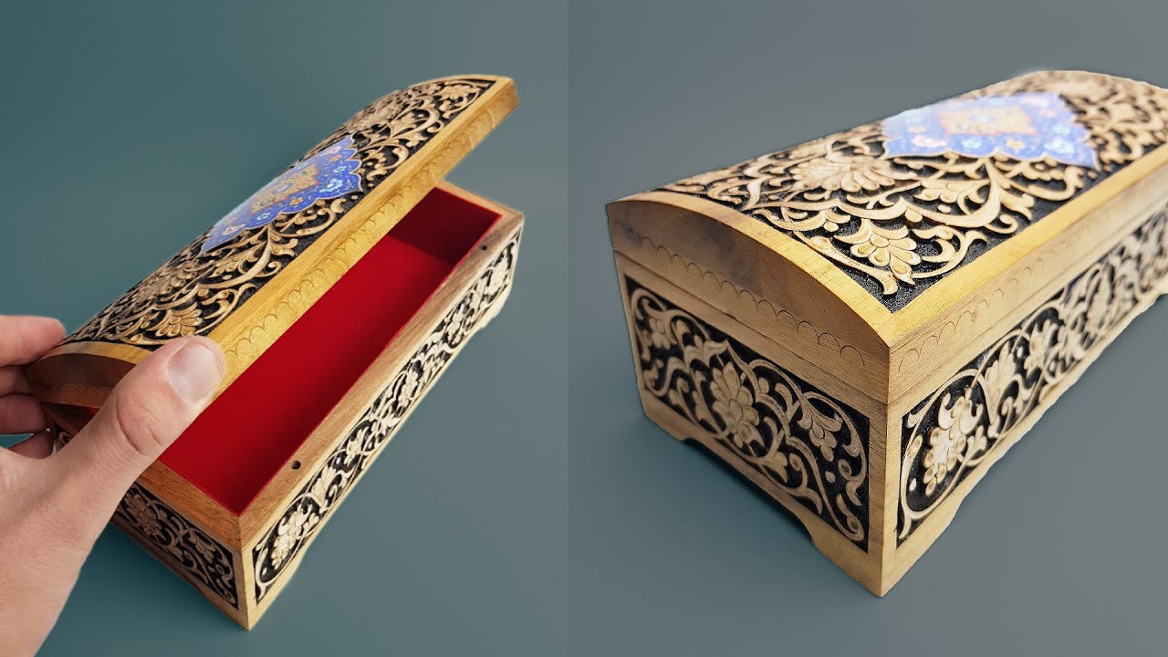 Woodworking Jewelry Box-(No Music) Carving and Painting with Relaxing ASMR Sound Ep.2