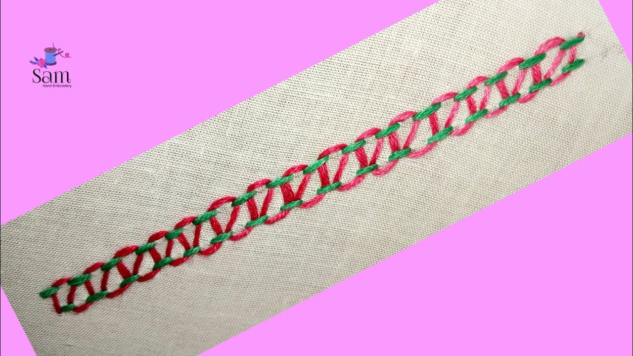 Hand Embroidery Stepped Threaded Running Stitch.