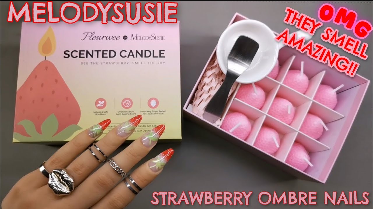 MELODYSUSIE CUTE FLEURWEE STRAWBERRY CANDLE GIFT SET How to paint strawberry ombre gel polish nails