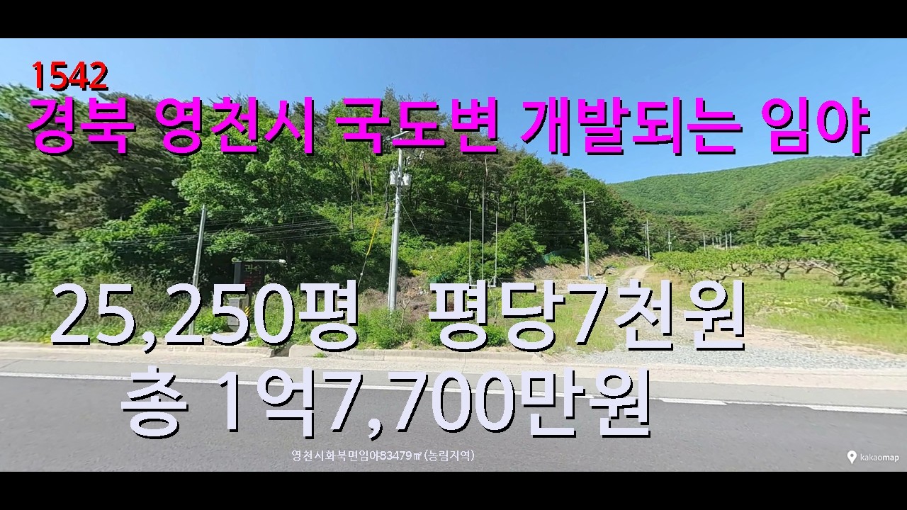 [번호 1542}경북 영천시 화북면 국도변 임야 급매물