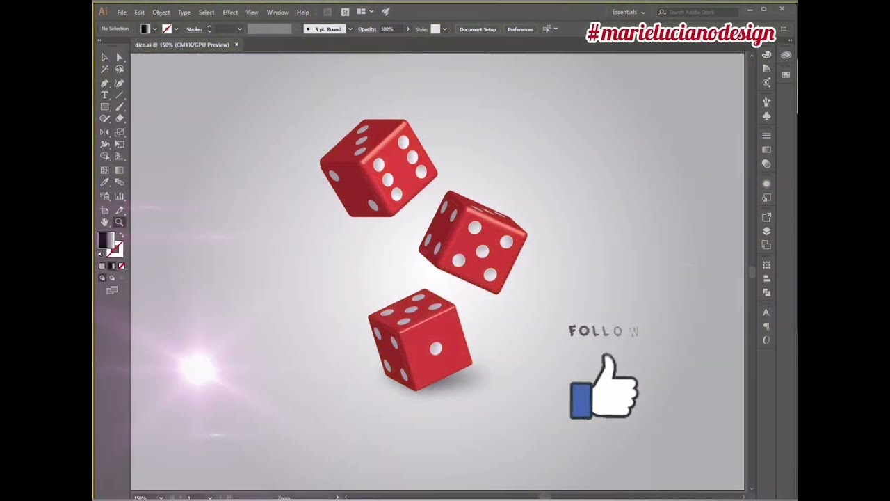 Adobe Illustrator Tutorial how to create 3D cube & turn it into realistic gambling dice illustration