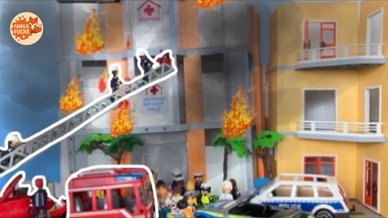 🔥Feuer🚒🧯im Krankenhaus🏥 mit Polizei und Feuerwehr Playmobil Film, Kindergeschichte, Familie Fuchs￼🦊
