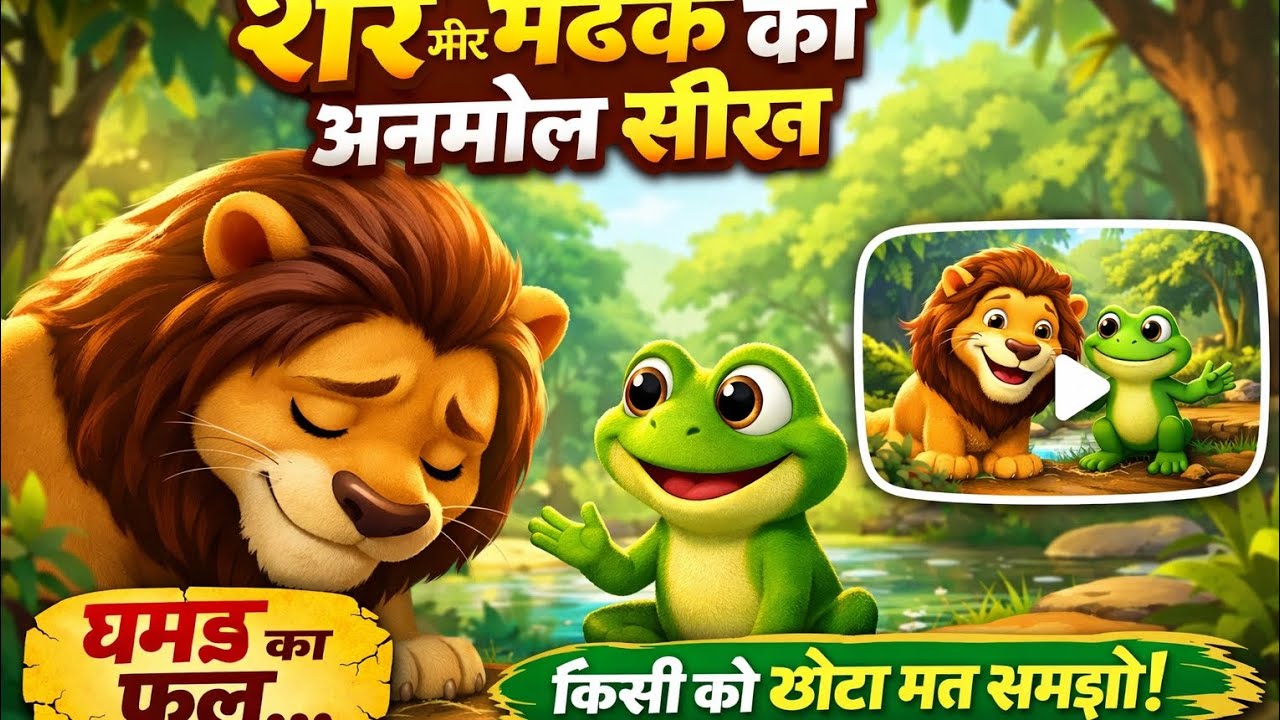 शेर और मेंढक की अनमोल सीख | 3D Cartoon Animation Moral Story in Hindi #trendingstory #story