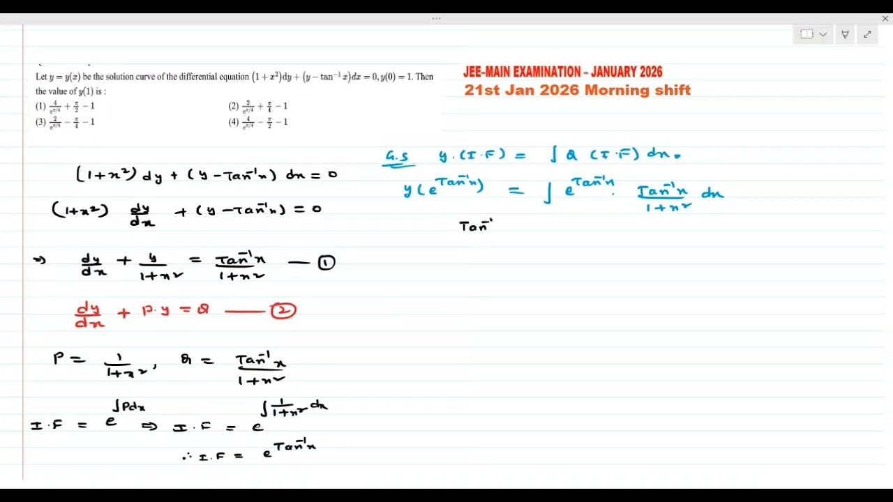 Jee mains Juanery 2026 morning shift , Differential equations