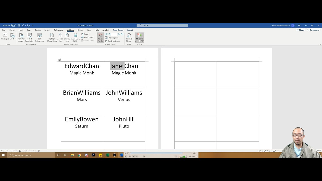 Можно ли с помощью Mail Merge сделать несколько записей на одной странице в MS Word?