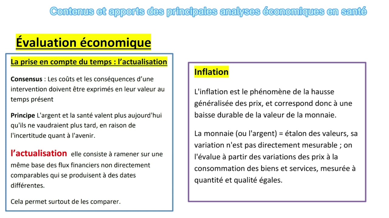 Contenus et apports des principales analyses économiques en santé