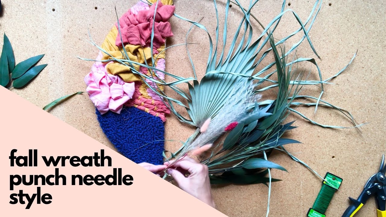 Fall Wreath Punch Needle Style + How to Stretch Fabric on a Gripper Strip Frame