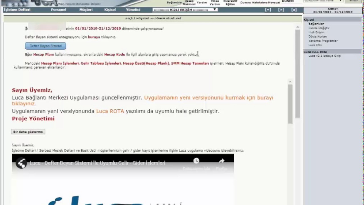 Luca- Defter Beyan (İŞLETME DEFTERİ) Entegrasyonu