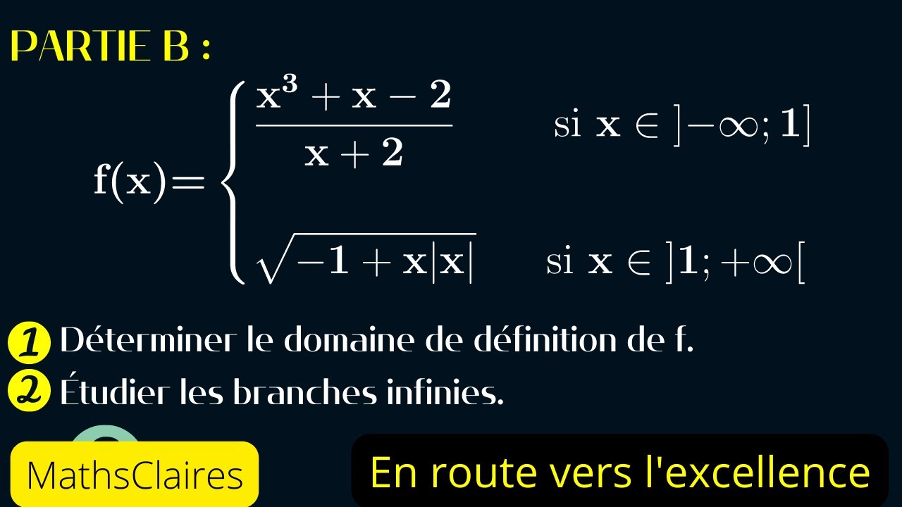#1 Partie B | Détermination du domaine de définition de la fonction et des branches infinies. 1S-TS