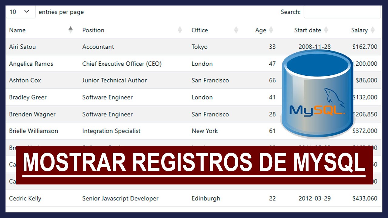 Mostrar registros de MySQL en DataTables