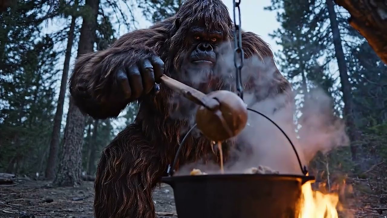 Bigfoot cooks for Mothman