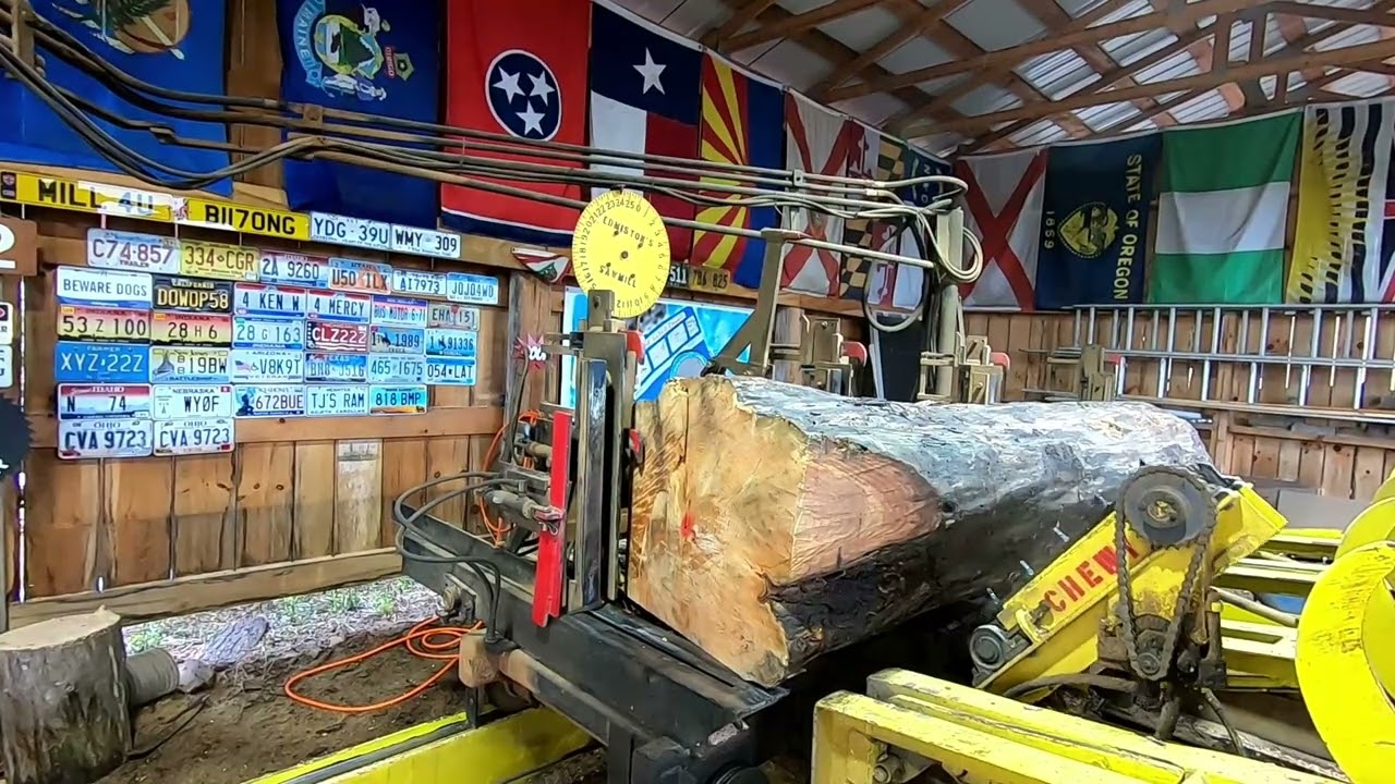 sawing a honey locust log # 417