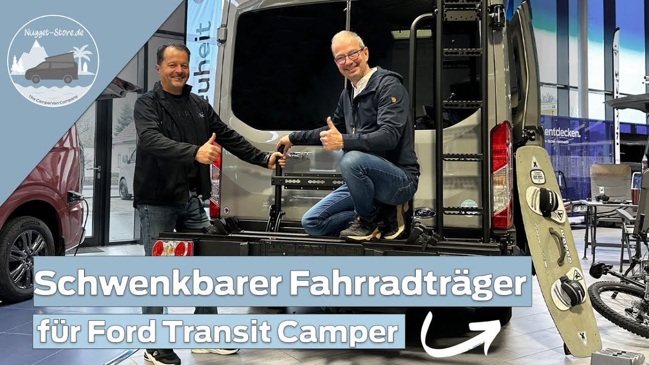 CamperVan Zubehör: schwenkbare Fahrradträger für den großen Ford Transit