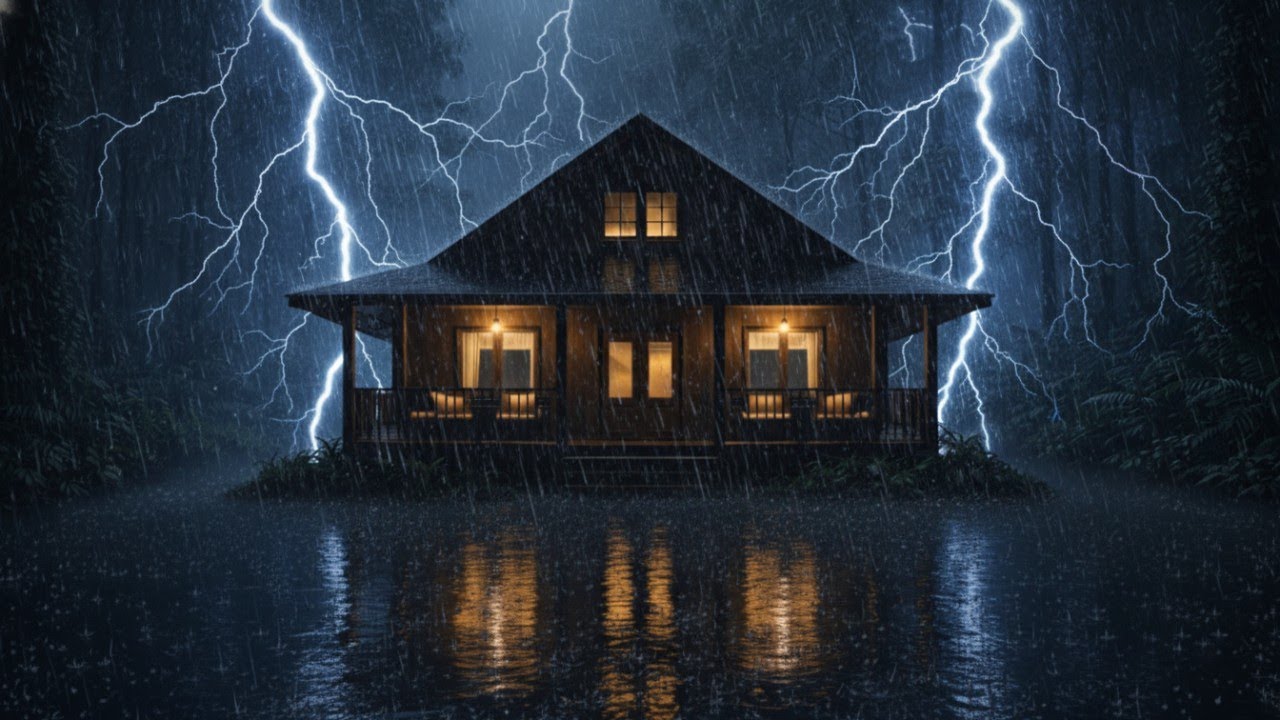 Heavy Rain Thunderstorm in Cozy Forest Cabin | 8H No Ads Sleep Sounds