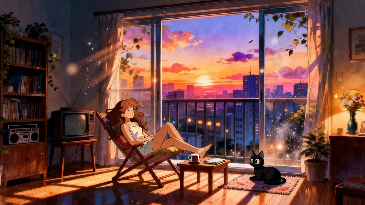 Warm Sunset Evening with Puchi’s & Neko’s 🌆🐾| Cozy Lofi Jazz for Relax, Study & Unwind