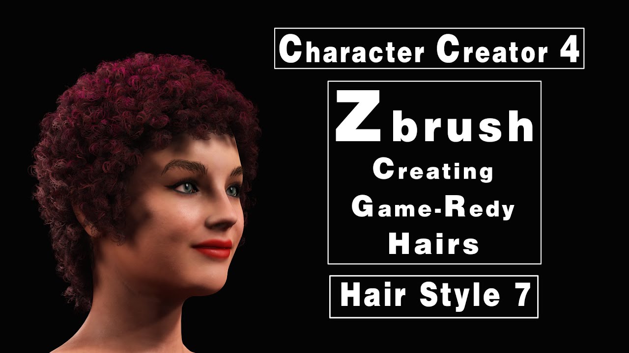 Zbrush/Character Creator 4 Short Black Curly 3D Hairs Creation Tutorial [Hair Style 7]