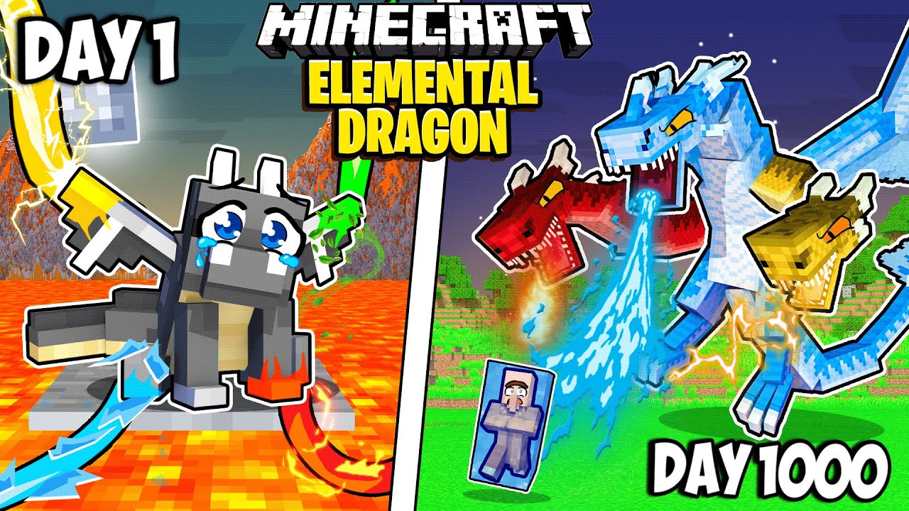 I Survived 1000 Days as a ELEMENTAL DRAGON in Minecraft