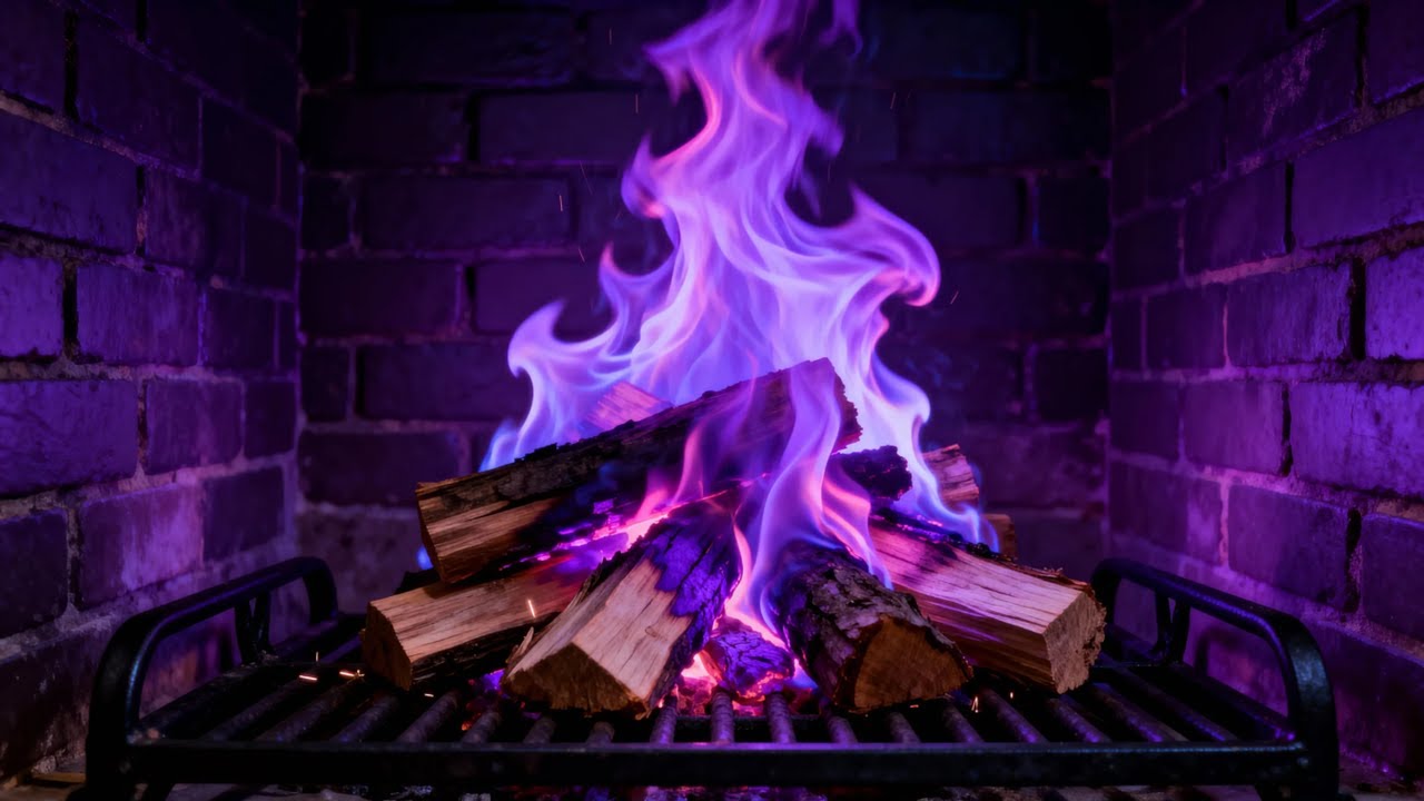 Purple Fireplace Ambience 🔮 Cozy Fire Sounds for Relax, Study & Sleep (LIVE)