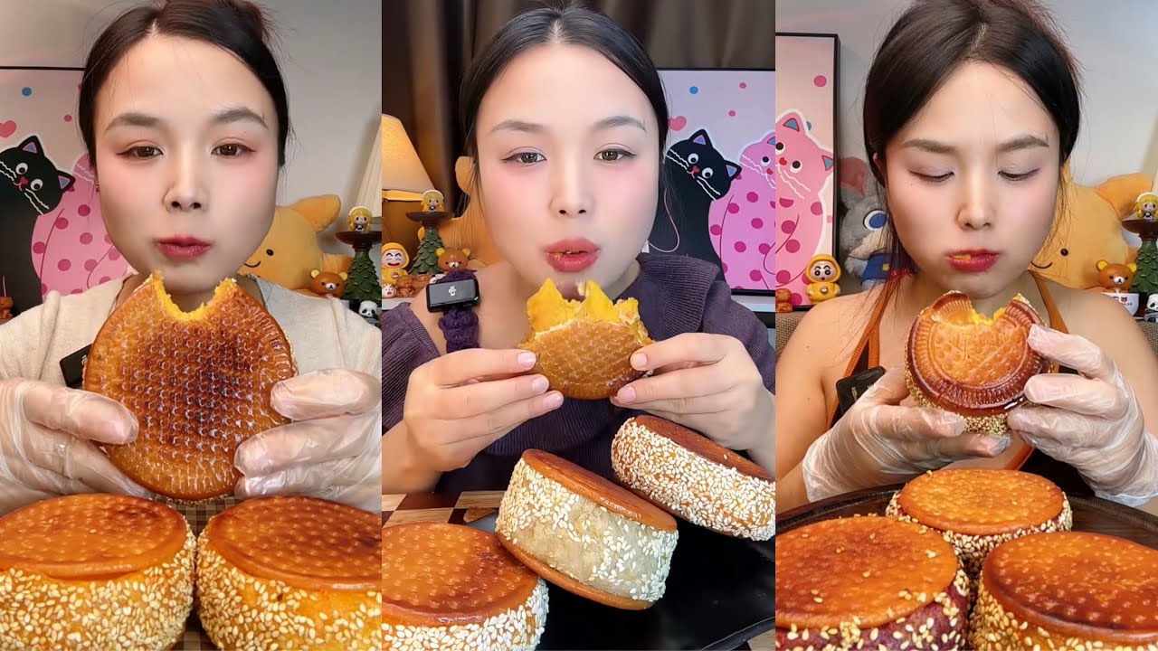 asmr mukbang - crispy sesame bread, sweet red bean bun, butter bun eating sound